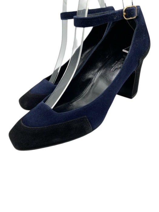 Hermes Shoe Size 36.5 Navy Blue & Black Suede Color Block Pointed Box Toe Pumps Navy Blue & Black / 36.5