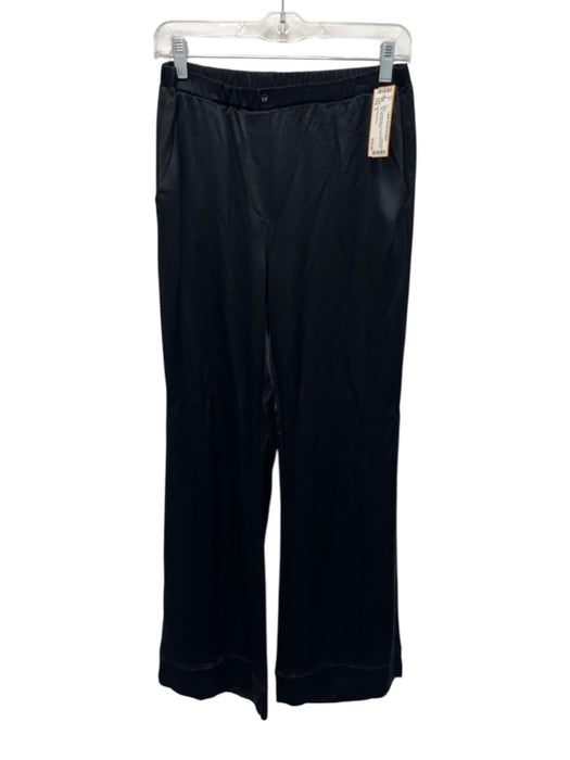 Something Navy Size S Black Acetate Blend Elastic Waist Wide Leg Satin Pants Black / S