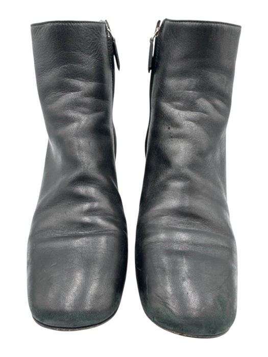 Prada Shoe Size 36.5 Black Leather Side Zip Ankle High Midi Heel Booties Black / 36.5