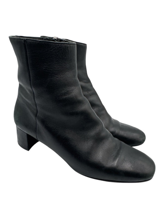 Prada Shoe Size 36.5 Black Leather Side Zip Ankle High Midi Heel Booties Black / 36.5