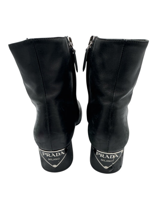 Prada Shoe Size 36.5 Black Leather Side Zip Ankle High Midi Heel Booties Black / 36.5