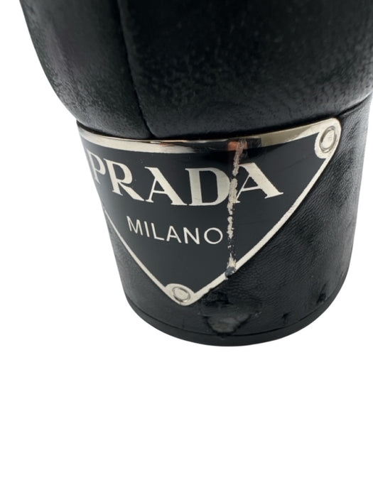 Prada Shoe Size 36.5 Black Leather Side Zip Ankle High Midi Heel Booties Black / 36.5