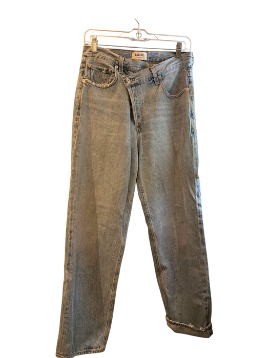 Agolde Size 26 Light Wash Cotton Denim Assymetrical High Waist Frayed Jeans Light Wash / 26