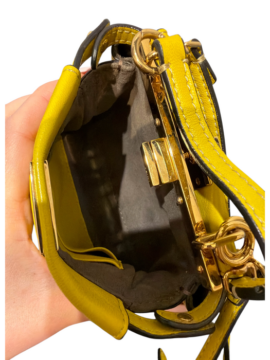 Fendi Lime Green Leather Turnlock GHW Top Handle Crossbody Strap Bag Lime Green / Mini