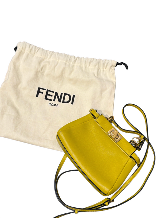 Fendi Lime Green Leather Turnlock GHW Top Handle Crossbody Strap Bag Lime Green / Mini