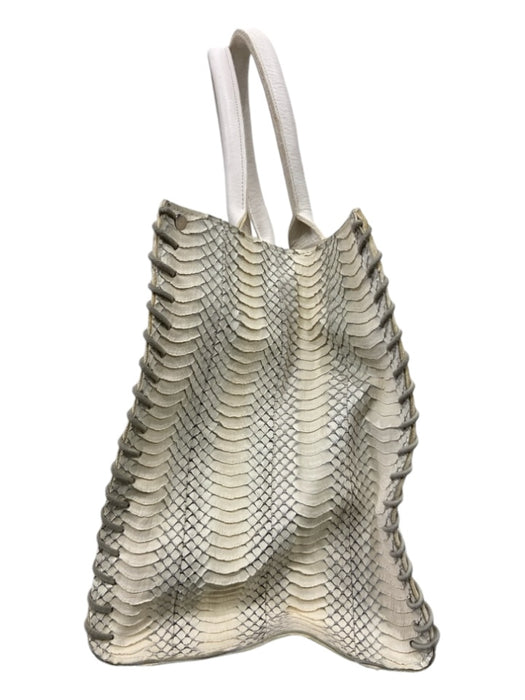 Let & Her White & Cream Leather Python Rolled Handles Toe & Ankle Straps Bag White & Cream