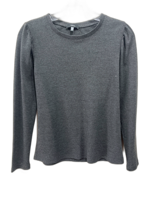Drew Size XS Dark Gray Polyester Blend Waffle Knit Puff Shoulder Long Sleeve Top Dark Gray / XS