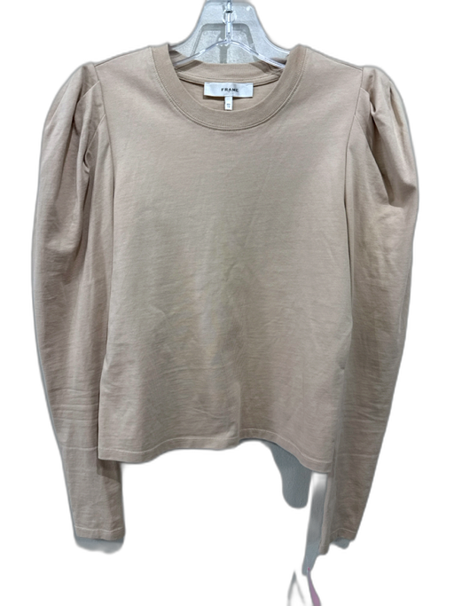 Frame Size XS Beige Cotton Puff Shoulder Long Sleeve Crewneck Top Beige / XS