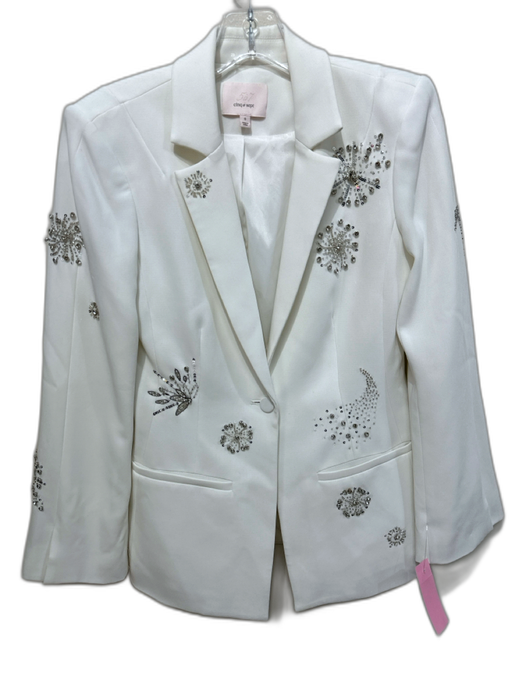 Cinq a Sept Size 0 White & Crystals Triacetate Blend Beaded Embellished Jacket White & Crystals / 0