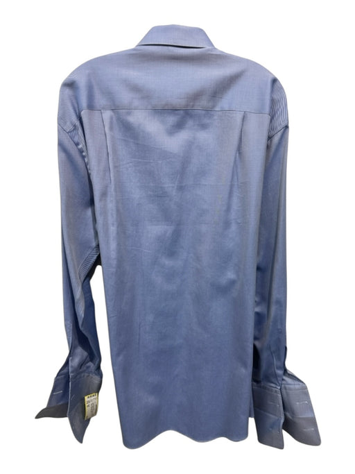 Zegna Size 16 Blue Cotton Twill Button Up Spread Collar Men's Long Sleeve Shirt Blue / 16