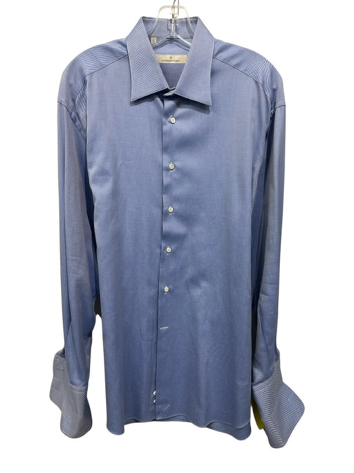 Zegna Size 16 Blue Cotton Twill Button Up Spread Collar Men's Long Sleeve Shirt Blue / 16