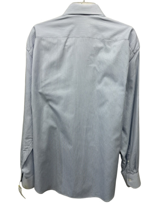 Canali Size 16 Blue & White Cotton Striped Button Up Men's Long Sleeve Shirt Blue & White / 16