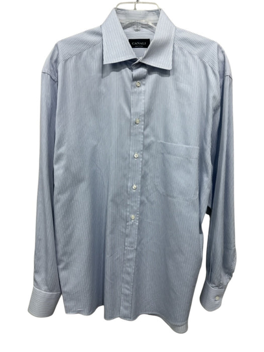 Canali Size 16 Blue & White Cotton Striped Button Up Men's Long Sleeve Shirt Blue & White / 16