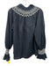 Figue Size Small Black & White Cotton Long Sleeve Embroidered V Neck Top Black & White / Small