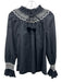 Figue Size Small Black & White Cotton Long Sleeve Embroidered V Neck Top Black & White / Small