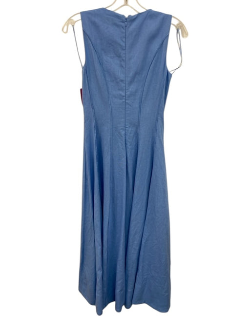 Ted Baker Size 0 Blue Linen Blend Paneled V Neck Midi Dress Blue / 0