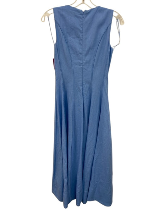 Ted Baker Size 0 Blue Linen Blend Paneled V Neck Midi Dress Blue / 0