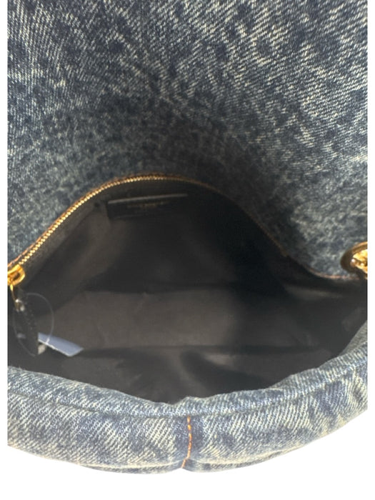 Saint Laurent Blue & Brown Textile Quilted Gold Logo Magnetic Flap Bag Blue & Brown / S