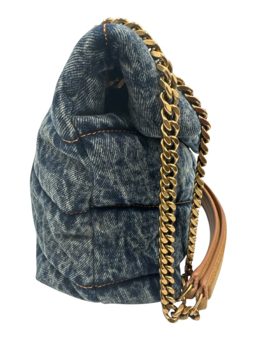 Saint Laurent Blue & Brown Textile Quilted Gold Logo Magnetic Flap Bag Blue & Brown / S