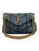 Saint Laurent Blue & Brown Textile Quilted Gold Logo Magnetic Flap Bag Blue & Brown / S