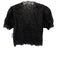 Doen Size S Black Ramie Short Puff Sleeve Lace Trim Buttons Top Black / S