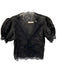 Doen Size S Black Ramie Short Puff Sleeve Lace Trim Buttons Top Black / S