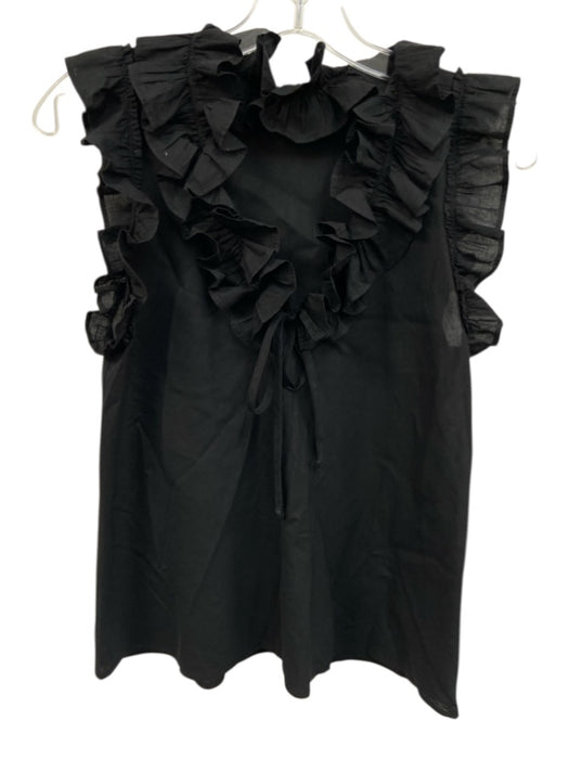 Stark X Size XS Black Cotton Sleeveless Ruffles V Neck Top Black / XS