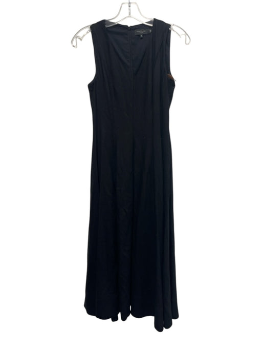Ted Baker Size 2/Medium Black Linen Blend Sleeveless V Neck Paneled Midi Dress Black / 2/Medium