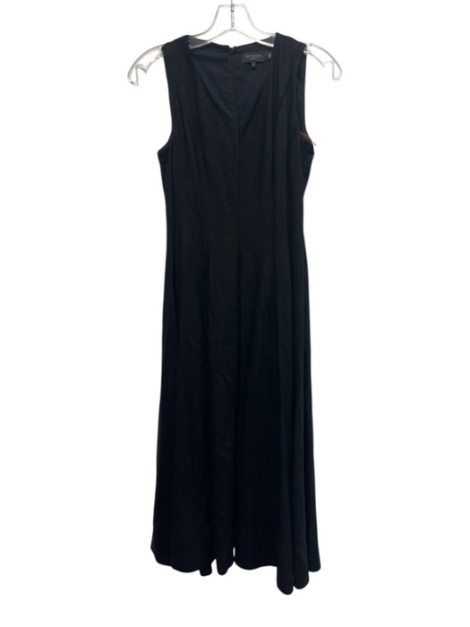 Ted Baker Size 2/Medium Black Linen Blend Sleeveless V Neck Paneled Midi Dress Black / 2/Medium