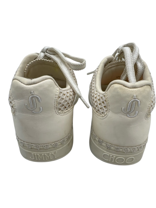 Jimmy Choo Shoe Size 37.5 Ivory White Leather & Synthetic Round Toe Sneakers Ivory White / 37.5