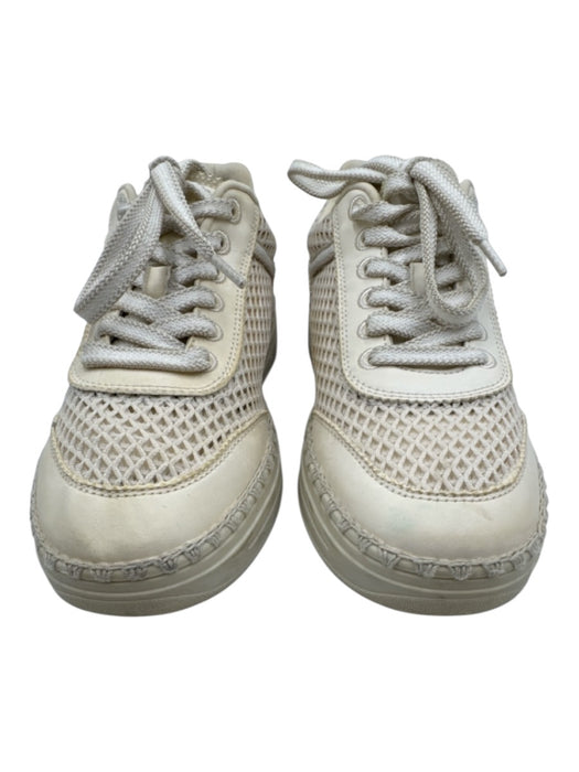 Jimmy Choo Shoe Size 37.5 Ivory White Leather & Synthetic Round Toe Sneakers Ivory White / 37.5