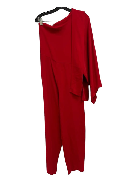 Valentino Red Silk One Sleeve Tie Shoulder Straight Leg Jumpsuit Red / 4