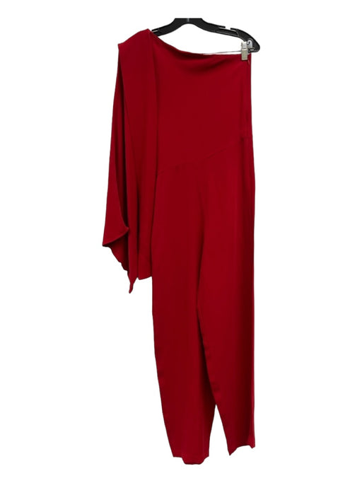 Valentino Red Silk One Sleeve Tie Shoulder Straight Leg Jumpsuit Red / 4