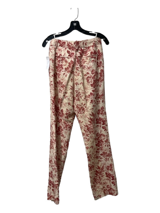 Gucci Size 42 Tan & Red Linen & Silk Short Sleeve Floral High Rise Pant Set Tan & Red / 42