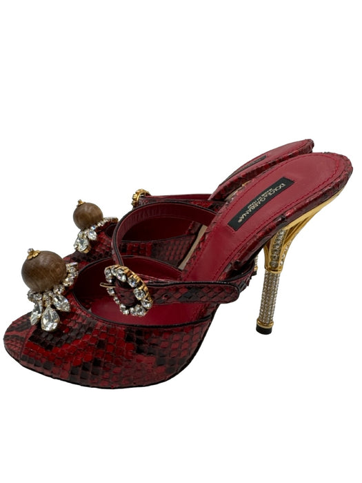 Dolce & Gabbana Shoe Size 39 Red Leather Snakeskin Crystal Details Pumps Red / 39