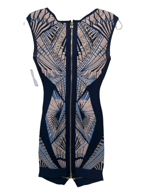 Herve Leger Size XS Navy & Blue Rayon Blend Zipper Detail Aztec Body Con Dress Navy & Blue / XS