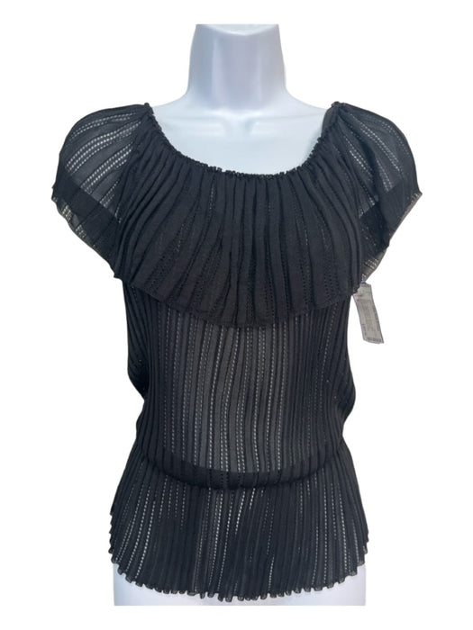 Gucci Size S Black Viscose Blend Ribbed Semi Sheer Ruffle Peplum Top Black / S