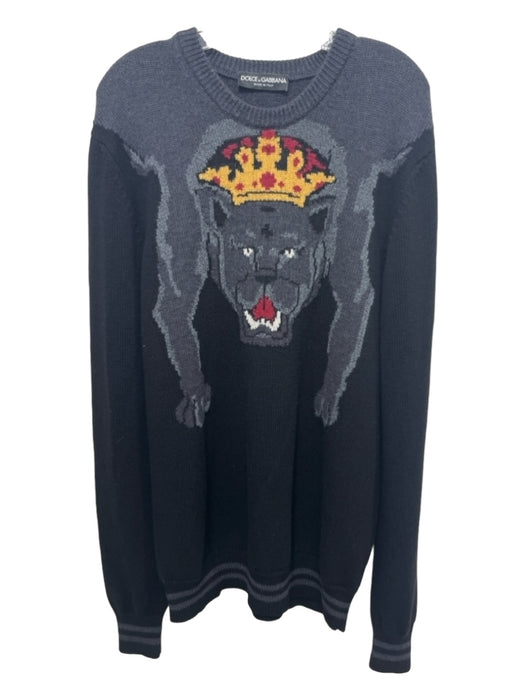 Dolce & Gabbana Size Est M Black & Gray Wool Graphic Sweater Est M