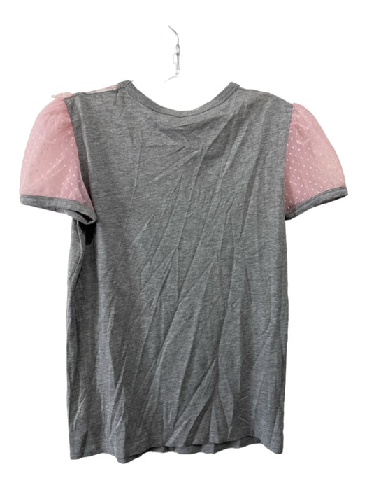 Red Valentino Size Est S Grey & Pink Cotton Blend Cap Sleeve Lace Bow Detail Top Grey & Pink / Est S