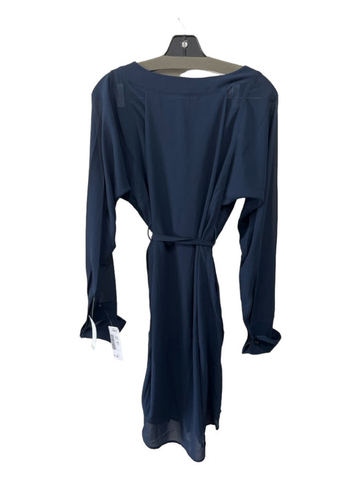 Byron Lars Size 2 Navy Polyester Solid Long Sleeve Buttons Pleat Detail Dress Navy / 2