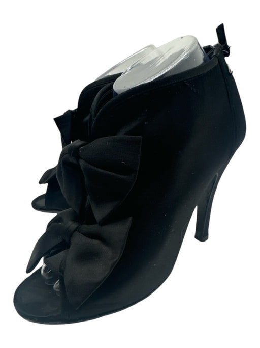 Chanel Shoe Size 38.5 Black Satin Bows Peep Toe Bootie Stiletto Pumps Black / 38.5