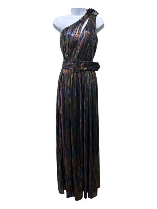 Retrofete Size S Purple & Blue Polyester Metallic Pleated Belted Gown Purple & Blue / S