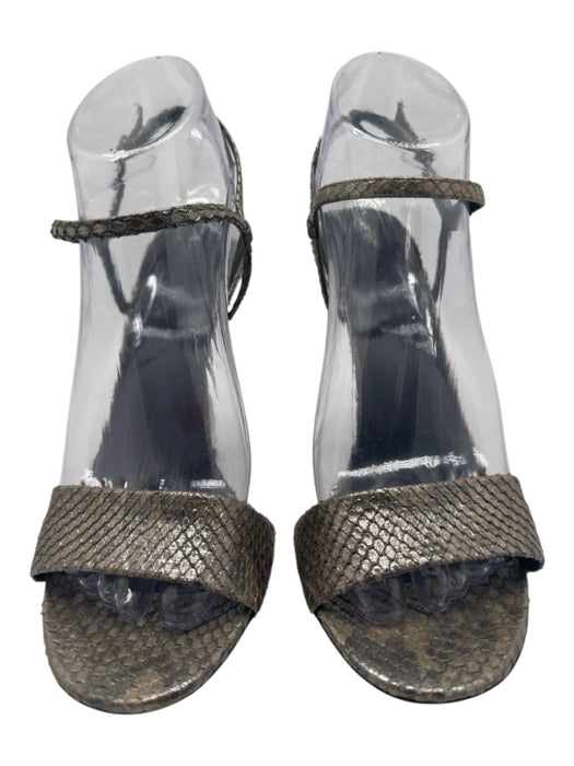 Gucci Shoe Size 38.5 Gray & Silver Snake Embossed Ankle Strap Open Toe Pumps Gray & Silver / 38.5