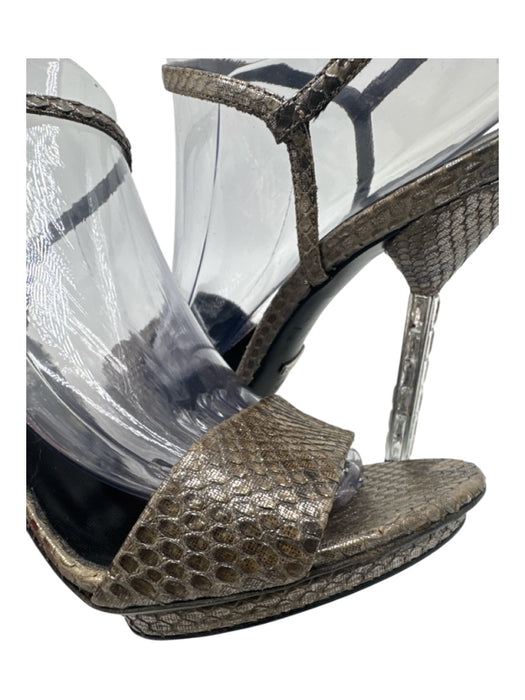 Gucci Shoe Size 38.5 Gray & Silver Snake Embossed Ankle Strap Open Toe Pumps Gray & Silver / 38.5