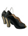 Fendi Shoe Size 39 Black & Olive Green Leather Scalloped Peep Toe Pumps Black & Olive Green / 39