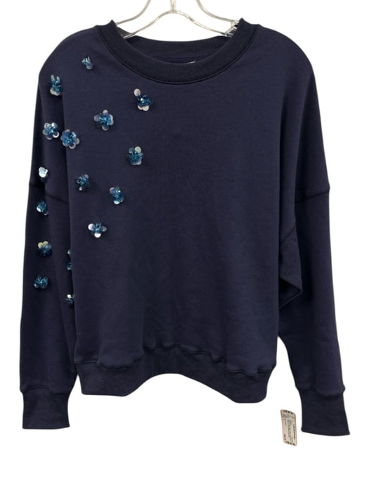 Caryn Lawn Size 1 Navy Blue Cotton Long Sleeve Sequins Floral Ribbed Sweater Navy Blue / 1