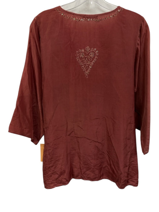 Calypso Christiane Celle Size Large Pink Silk Long Sleeve Embroidered Sequin Top Pink / Large