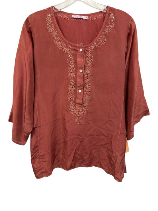 Calypso Christiane Celle Size Large Pink Silk Long Sleeve Embroidered Sequin Top Pink / Large