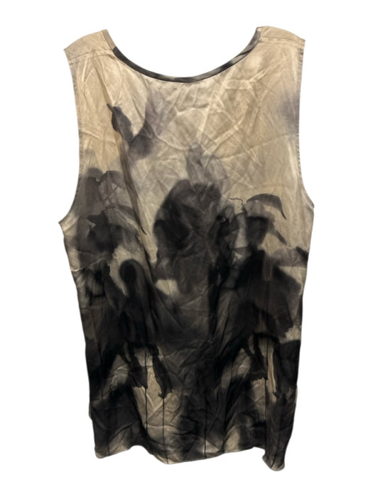 Eileen Fisher Size Large Gray & Cream Silk Sleeveless Abstract Print Satin Top Gray & Cream / Large