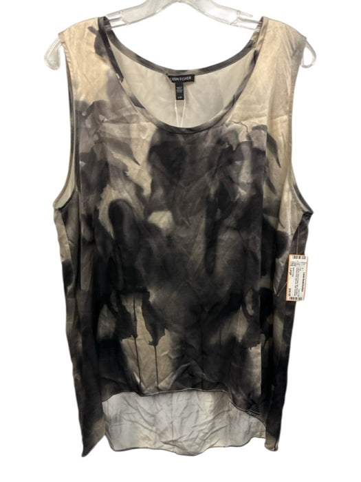 Eileen Fisher Size Large Gray & Cream Silk Sleeveless Abstract Print Satin Top Gray & Cream / Large